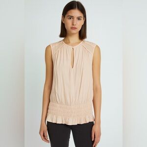 RAMY BROOK Sleeveless Fitted Waist Silky Pale Pink Blouse Top